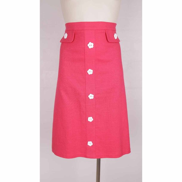 Margot nederdel stxl pink m hvide knapper ab (10)