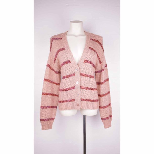 N&uuml;mph Cardigan Rosa m. striber Uldbland. Str M (10)