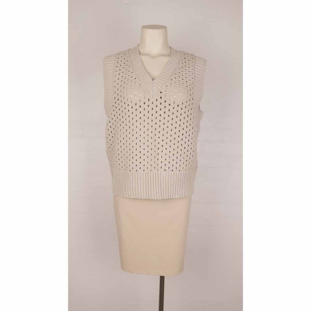 Kaffe beige strik vest 50%bomuld/50%acryl L (12)