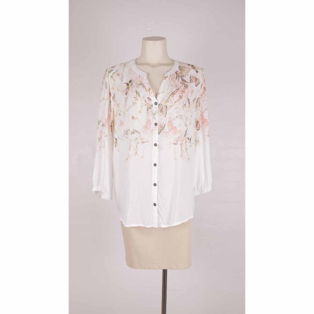 Creme skjorte bluse tynd viscose med print str. L (13)