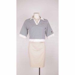 Busnel kort bluse marine/creme 100%cotton 34 (13)