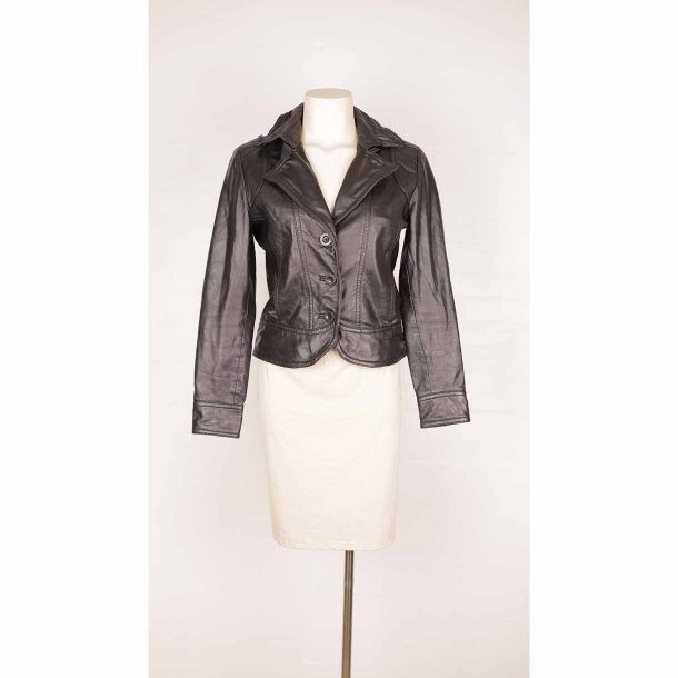 2BIZ kort sort lder jakke lammeskind str 34 (13)