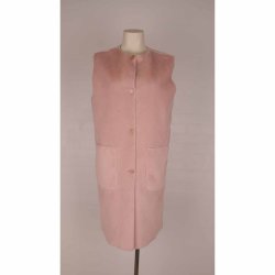 Pelsvest lang m lommer rosa plys, g 2 x 55 L (25)