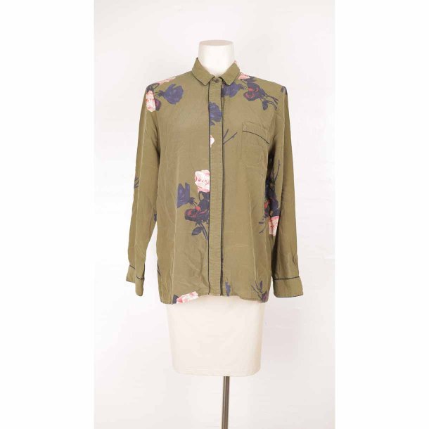 Ganni silke skjorte army fin stand G53 cm str. M (28)