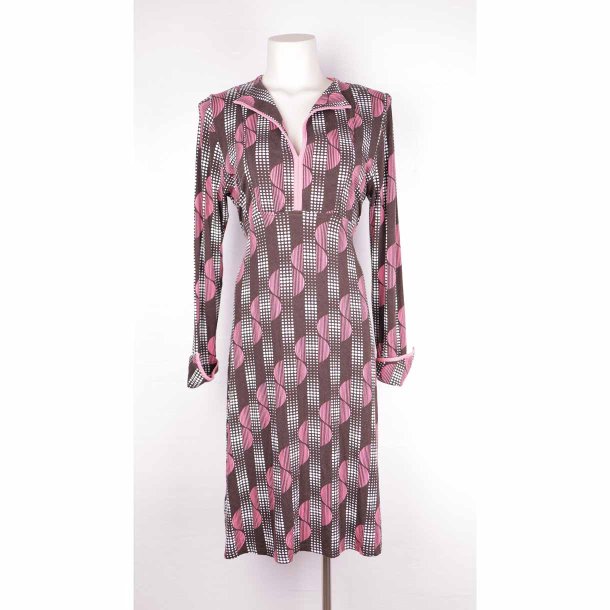 Margot kjole retro brun/rosa viscose jersey str. M (30)