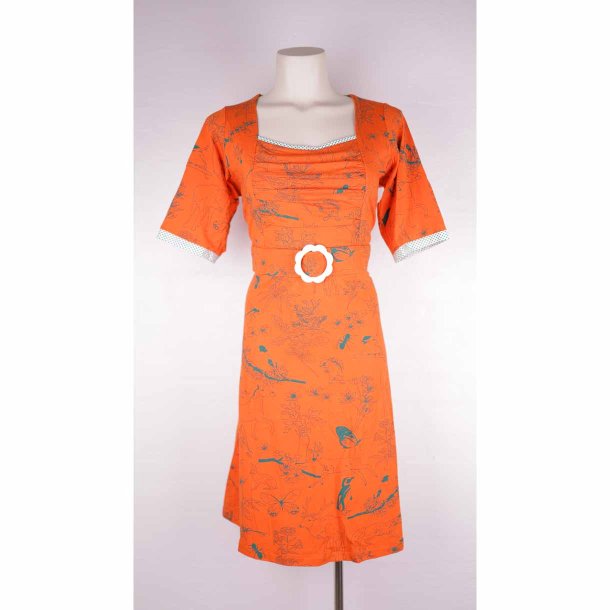 Margot Kjole 2XL Orange med grnne tegninger NY  (33)