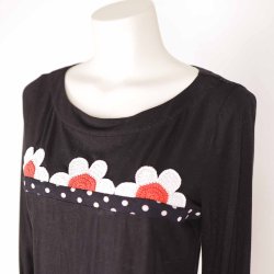 DuMilde bluse, sort bomuld m/blomster, str M (36)