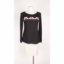 DuMilde bluse, sort bomuld m/blomster, str M (36)