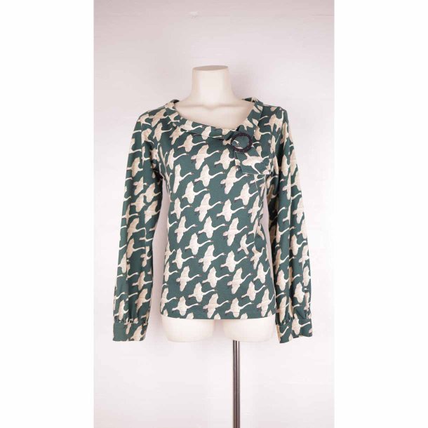 Margot bluse i xl grn farve med svaner (4)