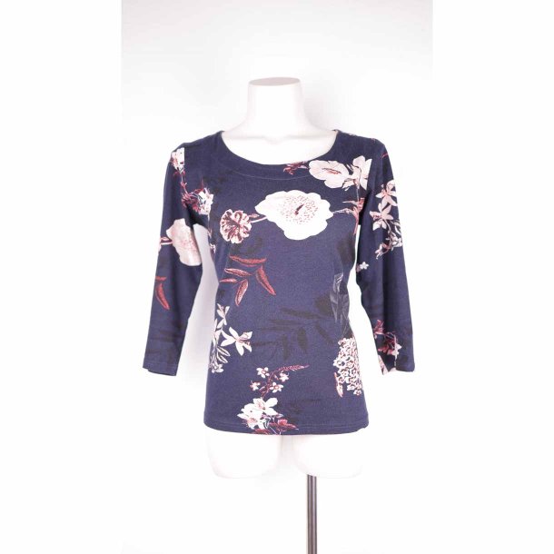 Bluse trekvart rmer mrkebl med blomster (41)