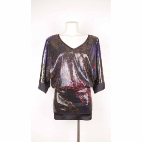 Hale bob kort kjole multi farvet pallietter str. M (42)