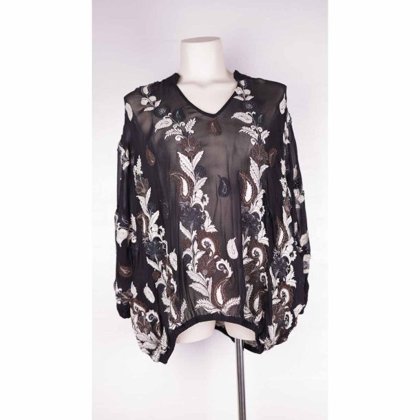 Mos Mosh skj bluse broderi allover blk som ny L  (46)