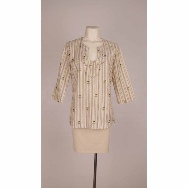 Rutzou bluse str 42, sand/grn/rd m broderi.  (5)