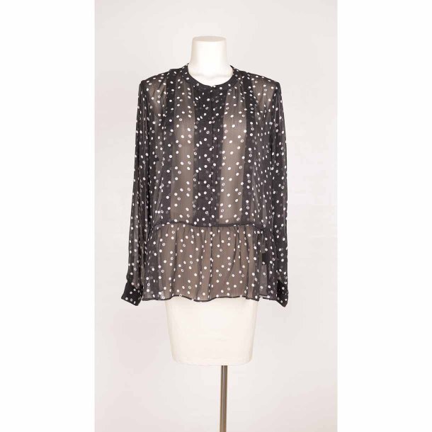 Bruuns Bazar bluse str 44, sort/hvid m peplum NY (5)