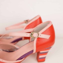 Lola Ramona sko rd/lilla/rosa vegan stribet 40 (N63)