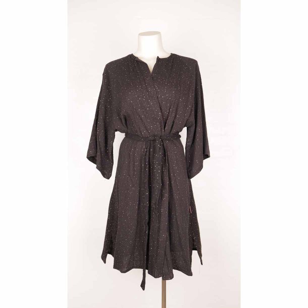 Rino kimino sort crepe m guld dots og blte XL (N65)