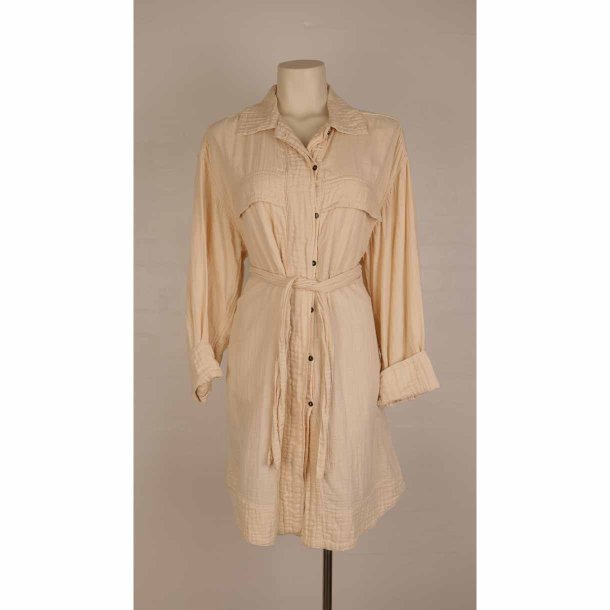 Skjorte7kjole jakke sandfarvet cotton m blte OZ (7)