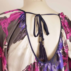 Malou Sander kort kjole m print silke str. 36 (N83)