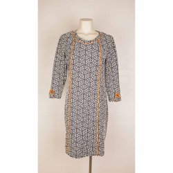 Charles design kort kjole black/creme/orange L (N85)