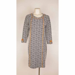 Charles design kort kjole black/creme/orange L (N85)