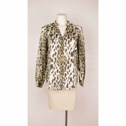 N skjorte grn/beige leopard visc./poly str. m (B1)