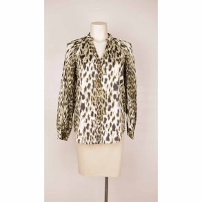 N skjorte grn/beige leopard visc./poly str. m (B1)