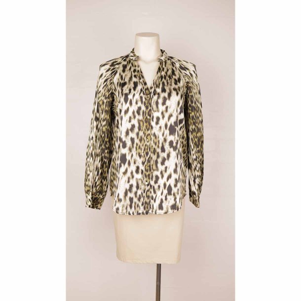 N skjorte grn/beige leopard visc./poly str. m (B1)