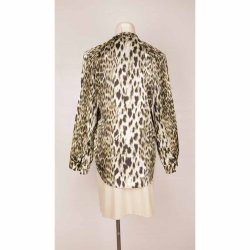 N skjorte grn/beige leopard visc./poly str. m (B1)