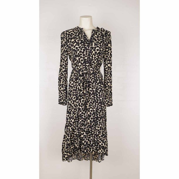 MSCH midi kjole beige m sorte dots visc. S (N54)
